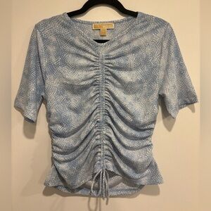Michael Michael Kors Blue Ruched Drawstring Front Top (S)